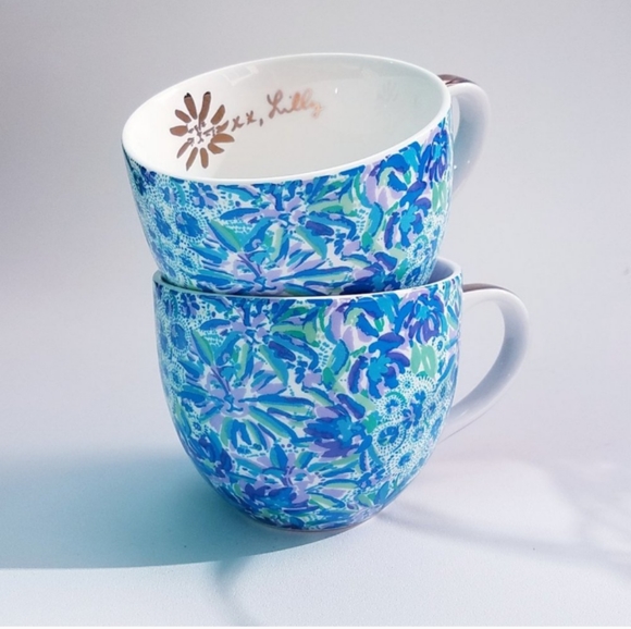 Lilly Pulitzer Other - Lilly Pulitzer | (2) Lion Around Print Ceramic Mugs Blue & Green Floral 12 oz